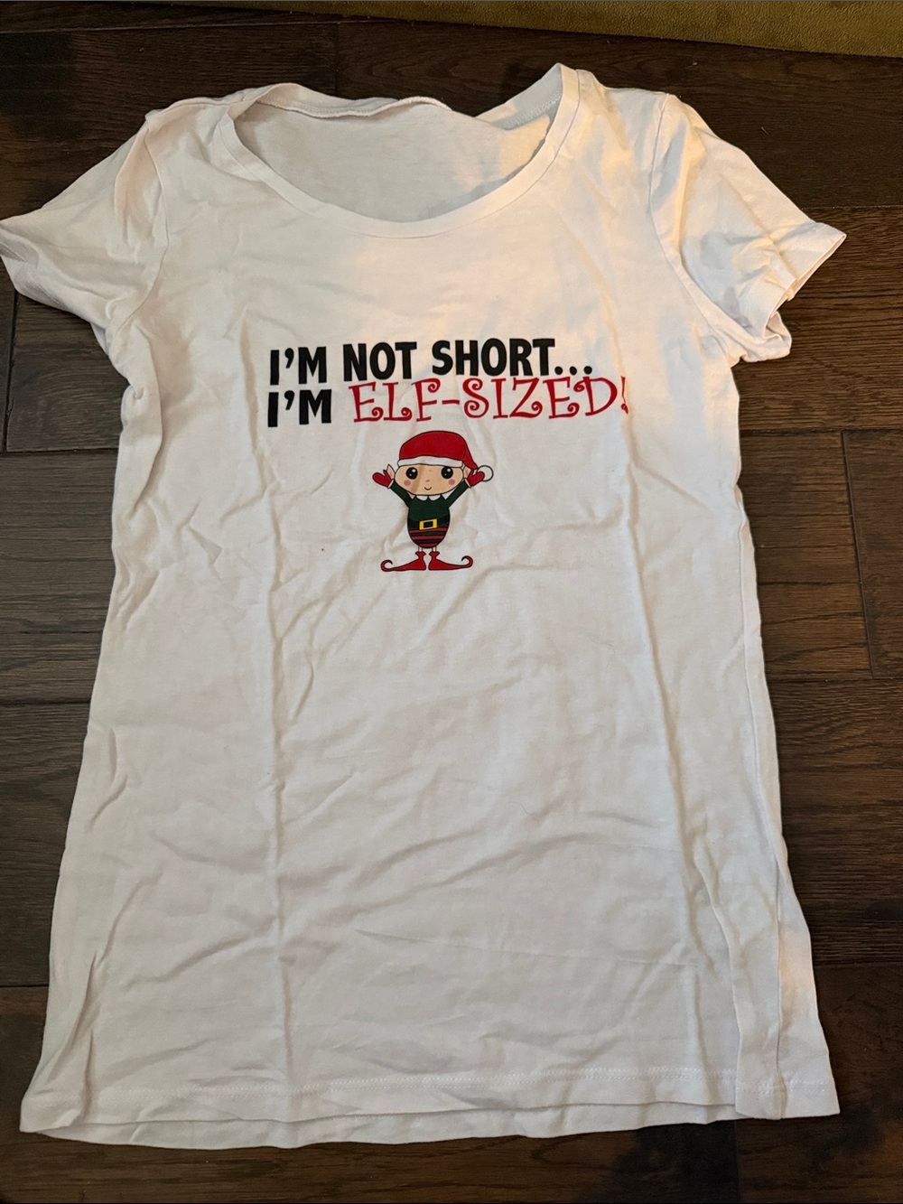 5/$25 Ladies White Elf Graphic Tee - "I'm Elf-Sized"